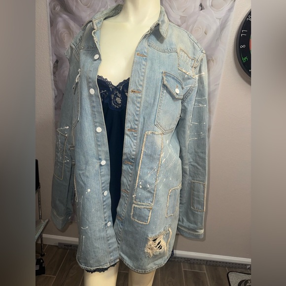 Men's OFF WHITE Logo Damaged light Denim Shirt/Light Jacket Size Large - Picture 5 of 15